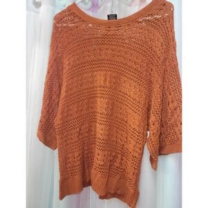 United‎ States Sweaters Burnt Orange Open Knit Crochet Batwing Sweater Large 903